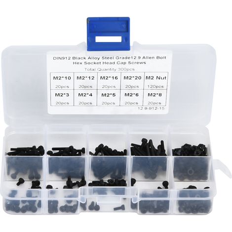 Eosnow 300-teiliges Set mit Innensechskantschrauben und Muttern M2 x 3–20 mm, Güteklasse 12,9 aus schwarzem legiertem Stahl (1/5)