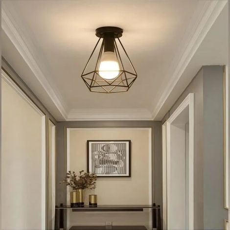 iDEUG Plafonnier Industrielle Cage forme Diamant Métal Fer Suspension luminaire pour Cuisne Salon Chambre Bar (1/4)
