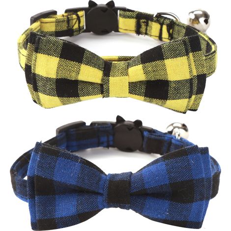 Collier Pour Chat - Fermoir Sécurité Détachable Avec Clochette - Motif Papillon - Nylon Souple - Ajustable 20 À 28 Cm - Par 2 (1/5)