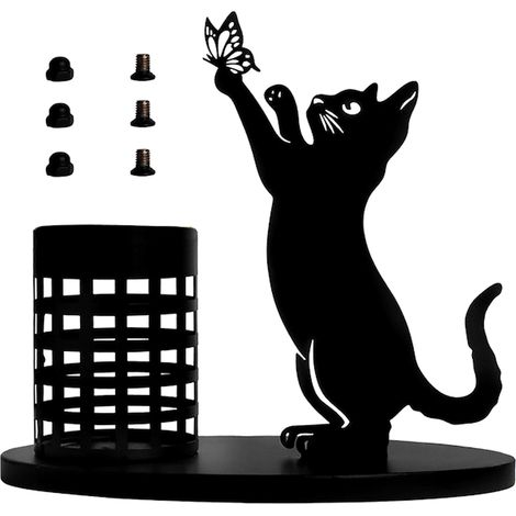 Porte-stylo en métal noir, organisateur de crayons de bureau en forme d'animal mignon pour la décoration de bureau et de maison (1/5)