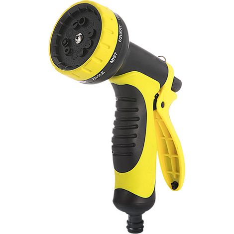 Schlauch-Sprühpistole, robuste Gartenschlauch-Sprühpistole, Hochdruck-Schlauchdüse, Handsprüher aus Metall mit 10 Mustern und Wasserdurchflusskontrolle, ideal zum Bewässern von Pflanzen und Rasen, Was