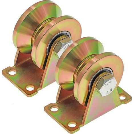 2 Pcs Roue gorge V, roues pour portail coulissant 50mm, roues en acier avec rainure en V, pour portail coulissant,capacité de charge 270kg par roulette (1/5)