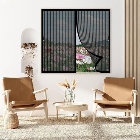 Moustiquaire Fenetre Magnetique 63x120cm Joint Magnétique de Haut en Bas avec Fermeture Automatique Aimantée Moustiquaire pour Les Fenêtre de Multi Types, Noir (1/5)