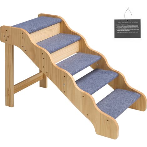 Mophorn Haustiertreppe 910x430x630 mm, 5-stufige Holztreppe, geeignet für kleine, mittelgroße und große Haustiere sowie ältere Tiere und Welpen bis 68 kg, praktische Leiter für Betten, Sofas und Autos