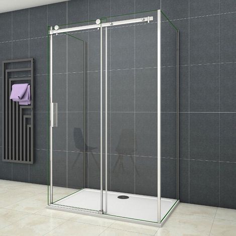 U-Form Duschkabine 6mm NANO ESG Eckeinstieg Schiebetür mit Seitenwand 120x90x195cm Duschabtrennung Echtglas Duschtür Dusche Glastür (1/5)