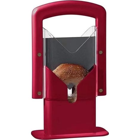 Taglia bagel per bagel, impugnatura sicura, schermo protettivo, taglia bagel in acciaio inox, taglia universale (rosso)