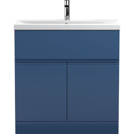 Hudson Reed Urban Floor Standing 2-Door Vanity Unit with Basin 1 Satin Blue - 800mm Wide (1/5)