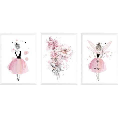 Juego de 3 pósteres de 30 x 40 cm para habitación de niña, decoración de pared rosa, lienzo, regalo de cumpleaños NPTWC003-M. (1/5)