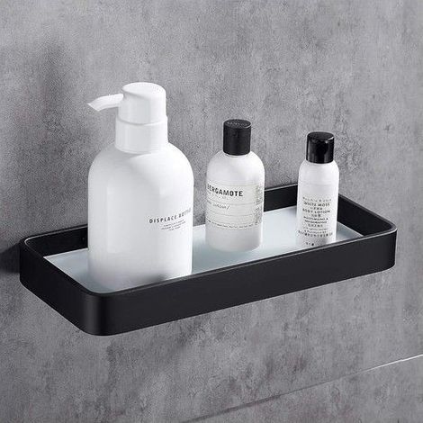 Étagère en verre pour salle de bain - Verre trempé de sécurité - Installation sans perçage - Aluminium antirouille (1/5)