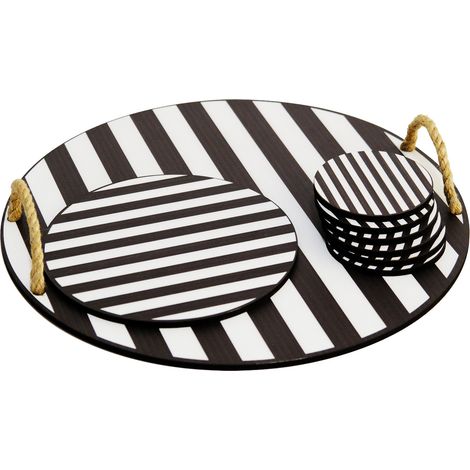 Juego de posavasos con bandeja de madera Set 100% WOODEN Negro Blanco (1/2)