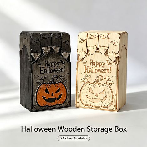 Halloween Holzbox Weiß mit Kürbis und Schädel Motiv Tischdeko Handarbeit (1/2)