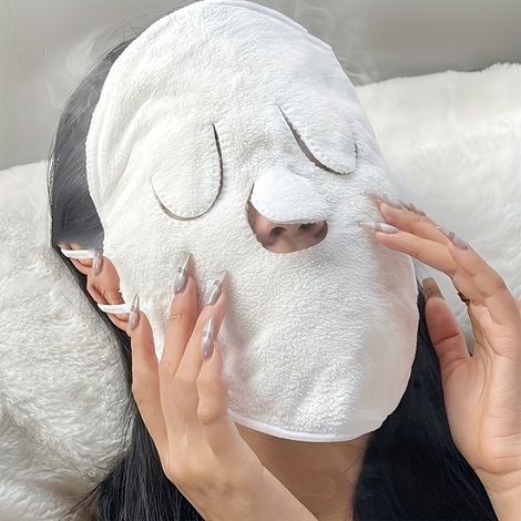 Masque vapeur réutilisable chaud/froid pour le visage (1 pièce) - Fonctionnement sans électricité, sans piles ni prise électrique, avec cordon blanc doux (1/5)