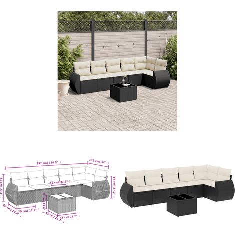 Salon de jardin 7 pcs avec coussins noir résine tressée - Ensemble Salon De Jardin - Mobilier De Jardin - Salon De Jardin Pliable - Résine Tressée - Rotin Synthétique - Home & Living (1/3)