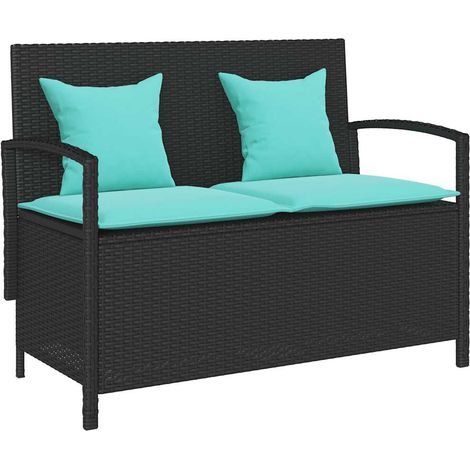 vidaXL Banc de rangement de jardin avec coussin noir résine tressée (1/5)