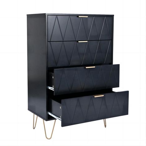 Schmale Kommode mit 4 Schubladen, 60x34x91 cm, Schwarz (1/5)