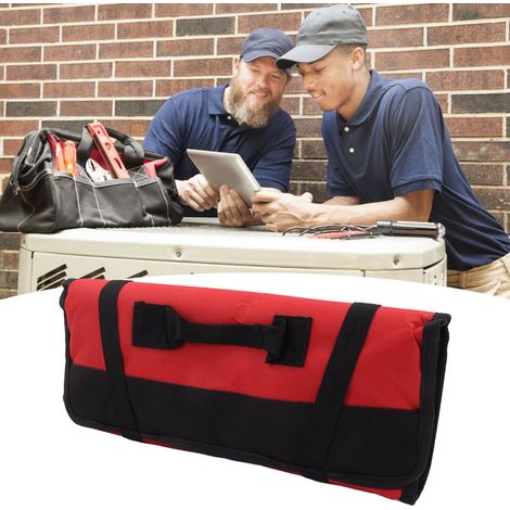 Sac à outils portable multifonctionnel, sac de rangement pour quincaillerie en tissu Oxford épais, sac d'électricien, rouge. (1/5)
