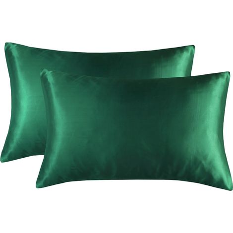 Funda de almohada de seda artificial para exportación, funda de almohada de satén, funda de almohada de color liso al por mayor, ropa de cama Nantong al por mayor verde US-CK: 51102cm2 (2040in) (1/5)