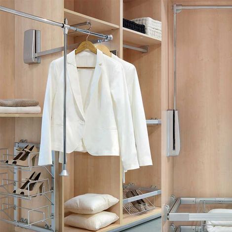 Emuca – Accessoire penderie Hang 2 pièces – Finition gris métallisé – Dimensions 27,5 x 5 x 15,5 cm – Compatible armoires à portes battantes