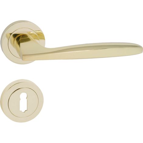domino Türgriff Drückergarnitur BB-Buntbart Set Rund BB Rosette Türklinke für Zimmertür, Bürotür, Kellertür & Innentür Aluminium Messing Gold Türdrückergarnitur MIA-R M1 (1/5)
