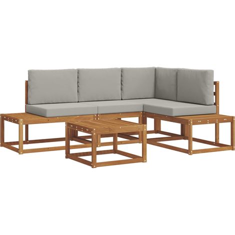 Outdoor Sofa Set with Cushion 5 Piece Natural and Light Grey vidaXL