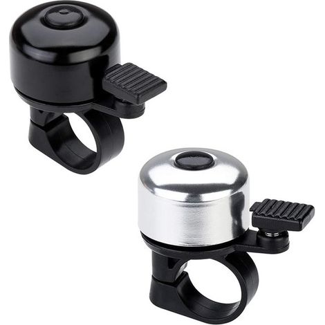 Dos timbres de bicicleta, aptos para manillares con un diámetro de 21 a 25 mm, en color negro y plateado. (1/5)