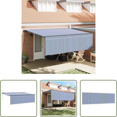 Store extérieur - Auvent Rétractable Bleu et Blanc 400 × 300 cm (1/5)