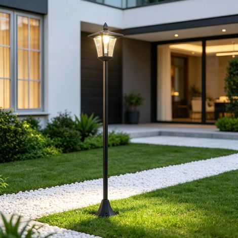 Solar-Gartenlampe 18x18x160 cm aus schwarzem Edelstahl, Wegeleuchte für Terrasse – MEUBLIV (1/5)