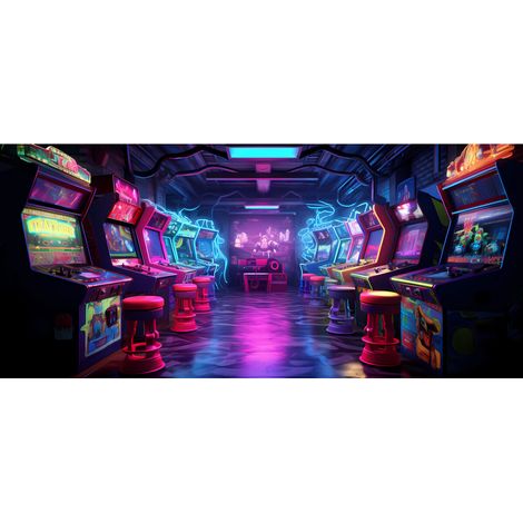 Tableau sur verre synthétique arcade rétro 65x145 cm - Impression sur Verre synthétique - Image HD imprimée sur Verre synthétique - Tableau mural décoratif - Fabriqué en France (1/4)