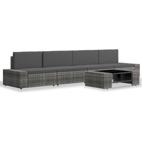 Maison Exclusive - 5-tlg. Garten-Lounge-Set Poly Rattan Grau