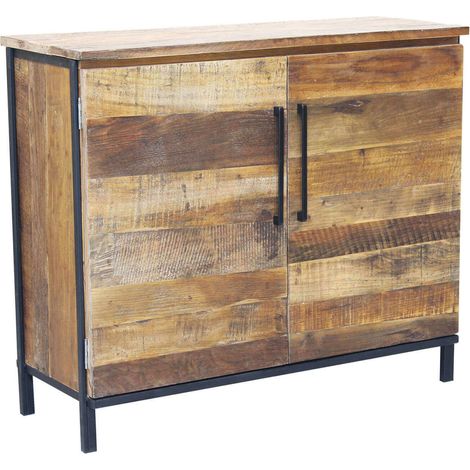 Mobiletto comodino da interno in legno con 2 ante e struttura in metallo nero Black Wood