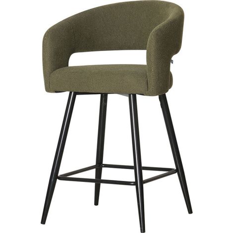 Tabouret de bar Léna tissu vert pieds métal noir Takasit