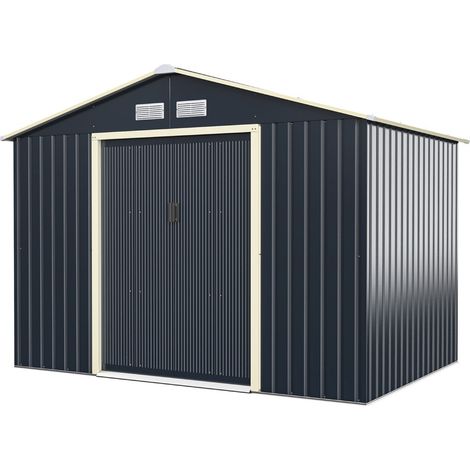 Caseta de jardín 277 x 191 x 202 cm con 4 orificios de ventilación puerta corredera diseño industrial acero color gris 200019608