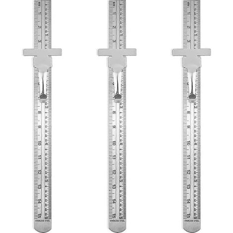 Lot de 3 règles en acier inoxydable de 15 cm, règles métriques en métal -- (1/4)