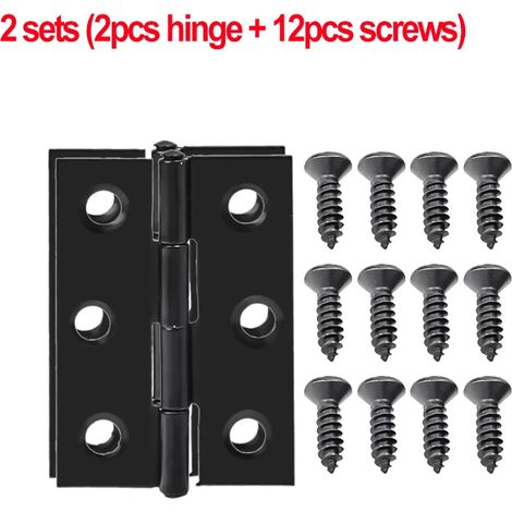 (2 jeux) Charnières de porte noires, charnières à paumelle en acier inoxydable avec vis, charnières pour tiroirs et meubles, plaque de montage, supports de fixation plats (1/5)