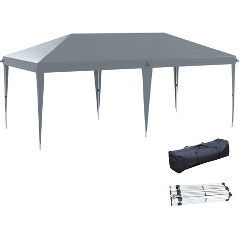 Gazebo da Giardino Pop-up 6x3 m Pieghevole, Tendone per Feste con Sacca di Trasporto, Grigio