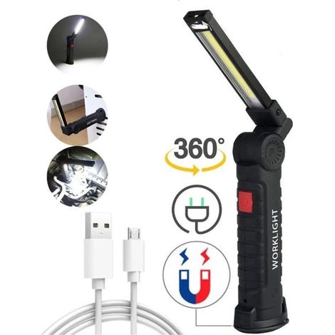 LED-Arbeitsleuchte – USB-aufladbar – 3 W – 360° drehbar – COB-LED – magnetisch – Taschenlampe – Schwarz