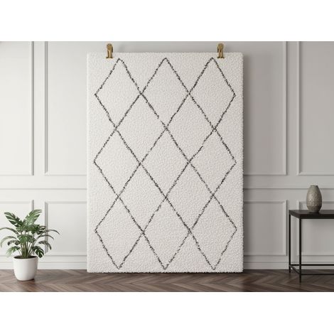 BOBOCHIC - Tapis poils longs RENAUD motifs graphiques 200x290 Beige (1/5)