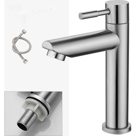 Robinet Lavabo Eau Froide avec Flexible Raccordement, Robinet Lave Main Eau Froide Uniquement avec Bec Hauteur 150 mm, Robinetterie Pour WC et Salle de Bain