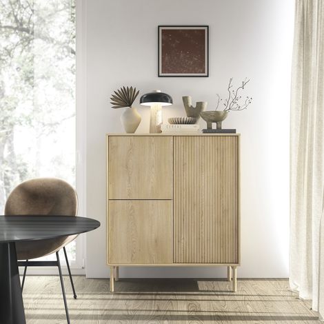 Credenza Hatote, Madia 5 Ripiani, Apertura Battente, 3 Ante, 104x40x122h cm Marrone Rovere (1/5)