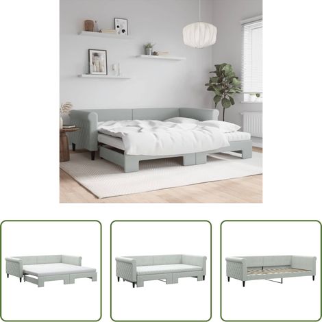 vidaXL Sofa-Bett - Tagesbett Ausziehbar mit Matratzen Hellgrau 100x200 cm Samt (1/5)