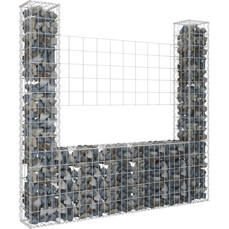 Panier de gabion Mur en gabion Clôture de gabion en forme de U avec 2 poteaux Fer 140x20x150 cm 85804 (1/5)