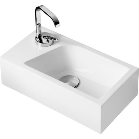 Gäste WC Waschbecken SOHO aus Mineralguss für Wandmontage oder als Aufsatzwaschbecken mit Hahnloch:Hahnloch Rechts (1/3)