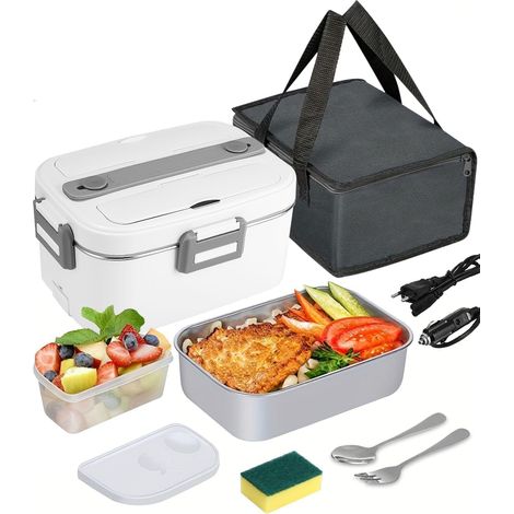 Gamelle Chauffante 75W, Lunch Box Chauffante Electrique, 12V/24V/220V Boite Chauffante Repas avec 1,8 L Gamelle Isotherme, Boite Repas pour Voiture, Camion Bureau, Gamelle, Blanc (1/5)