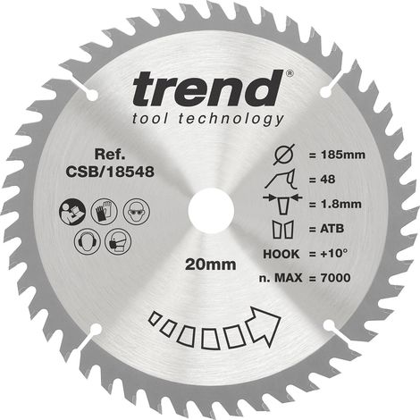 Lame de scie circulaire 184 mm, 20 mm, 48 dents TCT, +15° (1/5)