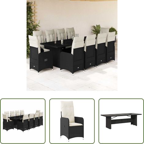 Gartenmöbel - 11-tlg. Garten-Bistro-Set mit Kissen Schwarz Poly Rattan (1/5)