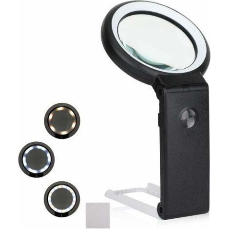 Illuminated Magnifier, 6X 25x Stand Handheld Magnifier with 8 LED Light, Dimmable Magnifying Lamp, Stand Magnifying Lamp with Foldable Stand, for Reading, Inspection, Repair (1/4)