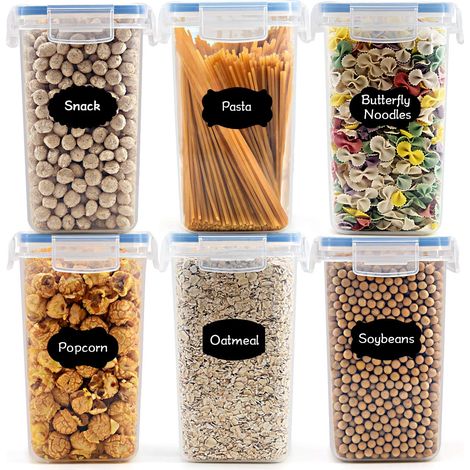 1.6L botes de Conservation Alimentaire sans BPA de Nourriture en Plastique avec Couvercle, Botes à céréales Ensemble De 6 étiquettes,pour Céréales,Farine (Bleu) (1/5)