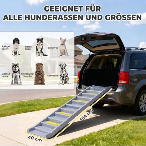 Rampe chien pliable 154x40 cm en plastique gris, 10 marches, pour voiture – gain de place – MEUBLIV (1/5)