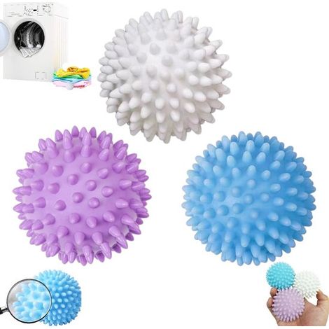 Lot de 3 - Boules de lavage - Boules de nettoyage pour machine à laver - Boules de séchage réutilisables - Violet + Blanc + Bleu - Boules de séchage - Boules de séchage - Boules de lavage anti-cheveux (1/5)