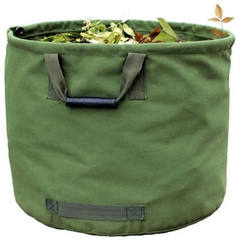 Sac de Jardinage 125L Extra-robuste avec Poignées, Sac de Ramassage Feuilles Verte avec Toile Militaire (H46cm, D56 cm) (1/4)